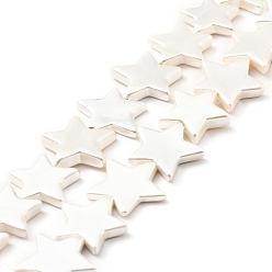 Seashell Color Natural Shell Beads Strands, Star, Seashell Color, 14~18x13~16x3~3.5mm, Hole: 1mm, about 32pcs/strand, 15.94 inch(40.5cm)