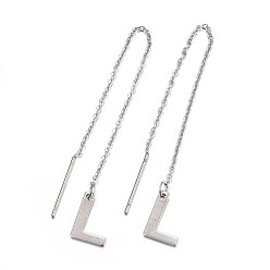 Letter L Tarnish Resistant 304 Stainless Steel Stud Earrings, Hypoallergenic Earrings, Ear Threads, Alphabet, Letter.L, 107~112x1mm, Pin: 15x0.7mm, letter: 11x7.5x0.5mm