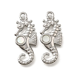 Sea Horse 304 подвески из нержавеющей стали с натуральными белыми ракушками, прелести морских животных, цвет нержавеющей стали, морской конек, 31.5x13x2.5 мм, отверстие : 2.2 мм