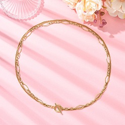 Золотой 304 Колье из нержавеющей стали в виде цепочки якорного плетения и цепочки фигаро, ожерелья из двух нитей с застежками, золотые, 18.78 дюйм (47.7 см)