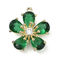 Зеленый Латунные микро проложить кубического циркония подвески, без кадмия, без никеля и без свинца, , зелёные, 16x13.5x5 мм, отверстие : 1.2 мм