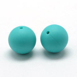 Dark Turquoise Food Grade Eco-Friendly Silicone Beads, Chewing Beads For Teethers, DIY Nursing Necklaces Making, Round, Dark Turquoise, 8~10mm, Hole: 1~2mm