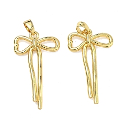 Настоящее золото 18K Латунные подвески, бантом прелести, стойки покрытие, долговечный, реальный 18 k позолоченный, 28x16x3 мм, отверстие : 3.5x2.5 мм