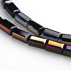 Noir Plaqué moitié arc-facettes galvanoplastie parallélépipède perles de verre brins, noir, 8x4x4mm, Trou: 1mm, Environ 50 pcs/chapelet, 16 pouce