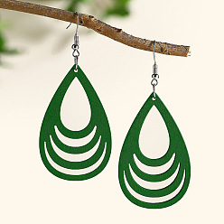 Темно-Зеленый Серьги-подвески в форме капли из полого дерева, платина, темно-зеленый, 77x34 мм
