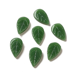 Dark Green Handmade Lampwork Pendants, Leaf, Dark Green, 18x11x3.5mm, Hole: 1mm