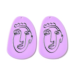 Орхидея Акриловые большие подвески, лицо напечатано, слеза, сиреневые, 54x35.5x2.6 мм, отверстие : 1.8 мм