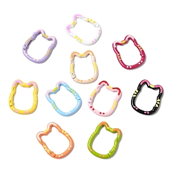 Mixed Color Spray Painted Alloy Spring Gate Ring, Cat Shape, Mixed Color, 35x28x4.5mm, Inner Diameter: 27x21mm