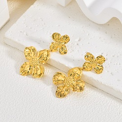 Цветок 304 из нержавеющей стали болтаться серьги, золотые, цветок, 51.3x30 мм