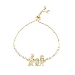 Human Семейные браслеты из латуни с микропаве и прозрачными циркониевыми звеньями, браслеты-слайдеры с цепочками-коробками, золотой для женщин, человек, 6-1/4 дюйм (16 см)