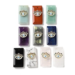 Смешанные камни Подвески с огранкой из натуральных смешанных драгоценных камней, прямоугольные подвески с латунным микропаве из разноцветных кубических цирконий и эмалевым глазом, золотые, смешанные окрашенные и неокрашенные, 25.5x13.5x6 мм, отверстие : 1 мм