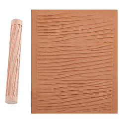 Rectangle Beech Wood Ceramics Tool, Round Column, Rectangle Pattern, 151x21mm
