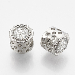 Crystal Alloy RhinestoneEuropean Beads, Large Hole Beads, Column, Platinum, Crystal, 9~10x11mm, Hole: 5mm