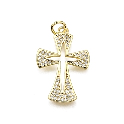 Настоящее золото 18K Латунные микро проложить кубического циркония подвески, крестик, долговечный, без свинца и без кадмия, стойки покрытие, с целью перехода в кольце, реальный 18 k позолоченный, 25x16.5x2 мм, отверстие : 3.5 мм