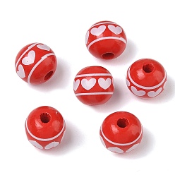 Red Wood European Beads, Round with Heart, Large Hole Beads, Red, 16x15mm, Hole: 4mm