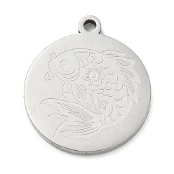 Fish Pendentifs en acier inoxydable, charmes rondes plates, couleur inox, poisson, 201mm, Trou: 24.5x21.5x2mm