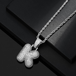 Letter K Латунные микропаве прозрачные кубические цирконии массивные инициальные подвески ожерелья, платина, Письмо K, 19.69 дюйм (50 см)