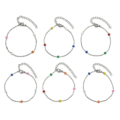 Разноцветный 304 браслет-цепочка из нержавеющей стали с эмалевым ронделем, украшенным бусинами, браслет из спутниковых цепей, красочный, 6-1/4 дюйм (16 см)