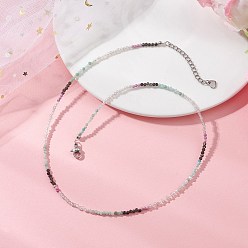 Разноцветный 2Ожерелья из круглых граненых бусин из натуральных и синтетических камней с градиентным цветом, диаметром мм, для женщин., цвет нержавеющей стали, красочный, 16.14 дюйм (41 см)