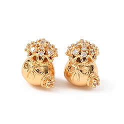 Настоящее золото 16K Латунные микропаве из прозрачного кубического циркония, лотерейный мешок, реальный 16 k позолоченный, 10x8.5x7 мм, отверстие : 2 мм