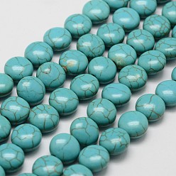 Dark Cyan Synthetic Howlite Bead Strands, Dyed, Flat Round, Dark Cyan, 10x4.5mm, Hole: 1mm, about 40pcs/strand, about 15 inch