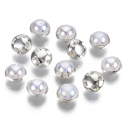 Lavender ABS Plastic Imitation Pearl Sewing Buttons, AB Color, with Brass Findings, Silver Color Plated, Lavender, 6~6.5x4.8mm, Hole: 1mm