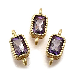 Темная Орхидея Настоящие 18 k позолоченные латунные соединители с микропаве из кубического циркония, долговечный, прямоугольные, темные орхидеи, 11.9x5.2x3.5 мм, отверстие : 1.2 мм