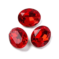 Светло-сиамский Стеклянные стразы кабошоны, назад назад, граненые, овальные, Light Siam, 10x8x4.5 мм