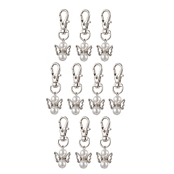 Белый 10 шт. ангельские стеклянные жемчужные подвески украшения, подвески из сплава с поворотной застежкой для украшения брелока для рюкзака, белые, 52.5 мм