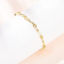 Настоящее золото 18K Латунные браслеты-цепочки с микропаве из прозрачных кубических цирконий для женщин, сердце, стойки покрытие, долговечный, без кадмия и без свинца, реальный 18 k позолоченный, 7-5/8 дюйм (19.5 см)