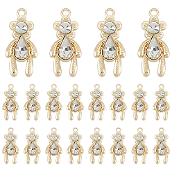 Light Gold 20подвески из сплава с гальванопокрытием, со стеклом, без кадмия и без свинца, медведь, золотой свет, 29.5x13.5x4.5 мм, отверстие : 2 мм