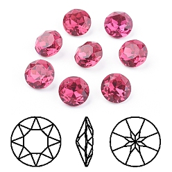 Fuchsia Pointed Back & Back Plated K9 Glass Rhinestone Cabochons, Grade A, Faceted, Flat Round, Fuchsia, 10x5mm