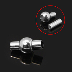 Silver Brass Magnetic Clasps with Glue-in Ends, Silver Color Plated, 17x10mm, Hole: 6mm