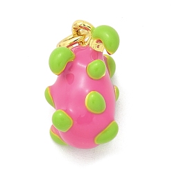 Питайи Латунь эмаль подвески, с целью перехода в кольце, без свинца и без кадмия, реальный 18 k позолоченный, фруктовое очарование, питайи, 16.5x10.3x11 мм, отверстие : 3 мм