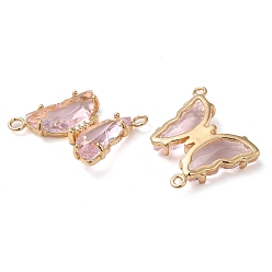 Lavender Brass Pave Faceted Glass Connector Charms, Golden Tone Butterfly Links, Lavender, 20x22x5mm, Hole: 1.2mm