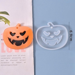 Blanco Moldes de silicona colgante de halloween diy jack-o-lantern, moldes de resina, para resina uv, fabricación de joyas de resina epoxi, blanco, 70x81x11 mm, agujero: 3 mm, tamaño interno: 63x74 mm
