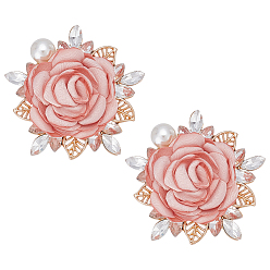 Pink 2 шт. броши-цветы из полиэстера, булавки из сплава для лацканов одежды рюкзака, со стеклом, розовые, 53.5x52 мм