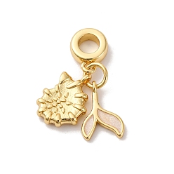 Бежевый Латунь эмаль европейский болтается бисер, подвески с большими отверстиями в виде рыбьих хвостов и раковин, реальный 18 k позолоченный, без кадмия и без свинца, стойки покрытие, долговечный, бежевые, 23 мм, отверстие : 4 мм