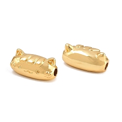 Настоящее золото 18K Латунные бусины, форма кошки, реальный 18 k позолоченный, 6x11x6 мм, отверстие : 1.8 мм