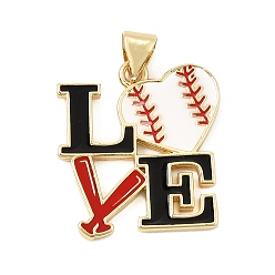 Golden Baseball Alloy Enamel Pendants, Word Love Charms, Golden, 21.5x19.5x1.5mm, Hole: 4.5x3mm