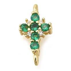 Зеленый Шармы-соединители из латуни с паве из кубического циркония, без кадмия и без свинца, перекрестные ссылки, реальный 16 k позолоченный, зелёные, 15x7.5x4 мм, отверстие : 1.2 мм
