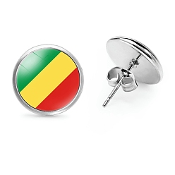 Разноцветный Плоские круглые стеклянные серьги-гвоздики на тему национального флага, серьги из платинового сплава, красочный, 12 мм