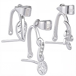 Платина 3 шт. 3 стиль модный 925 застежки-липучки из стерлингового серебра, льда поручительств выбор щепотка, форма листьев и монет, платина, 13~18x4~5x7.5~9 мм, 1 шт / стиль