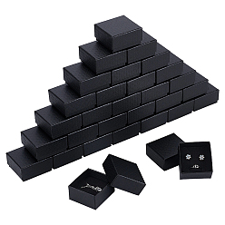 Black Rhombus Textured Cardboard Ring Storage Boxes, with Sponge Inside, Square, Black, 5.6x5.2x3cm