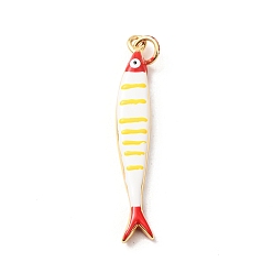 Yellow Brass with Enamel Pendants, Fish with Stripe Charms, Rack Plating, Long-Lasting Plated, Lead Free & Cadmium Free, Real 18K Gold Plated, Yellow, 44x7x4mm, Hole: 3.5mm