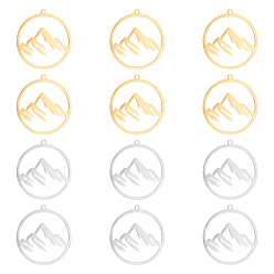 Золотой & Цвет Нержавеющей Стали 12 шт. 2 цвета 201 подвески из нержавеющей стали, кольцо с горой, золотые и нержавеющая сталь цвет, 27.5x26x1 мм, отверстие : 1.4 мм, 6 шт / цвет