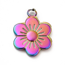 Rainbow Color Ion Plating(IP) 201 Stainless Steel Pendants, Flower Charms, Rainbow Color, 19x14x2.5mm, Hole: 2.5mm