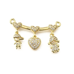 Настоящее золото 18K Латунные микро проложить кубического циркония подвески, сердце с девочкой мальчиком, стойки покрытие, долговечный, без свинца и без кадмия, реальный 18 k позолоченный, 20.5x32.5 мм, отверстие: 1.6мм мальчик и девочка