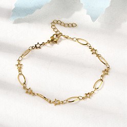 Золотой 304 из нержавеющей стали ссылка браслеты, овальные украшения для женщин, звезда, ионное покрытие (ip), золотые, 6-3/4 дюйм (17.3 см)