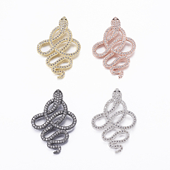 (52) Непрозрачная лаванда Латунные микро проложить кубического циркония подвески, змея, разноцветные, 35x24x2.5 мм, отверстие : 2x3 мм